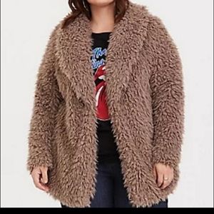 Torrid Brown Drapey Sherpa Jacket Coat